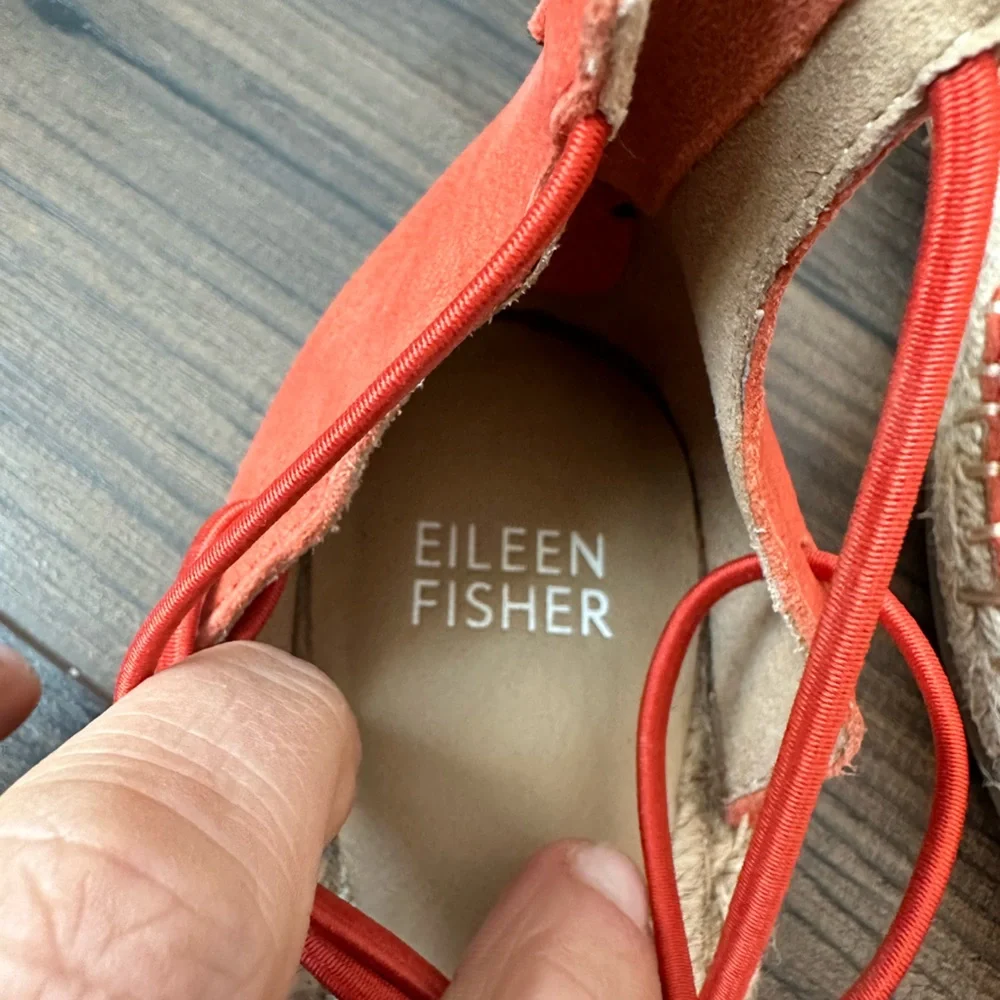 Eileen Fisher Leather Lace Up Espadrille Tangelo Sandal (Size 6)